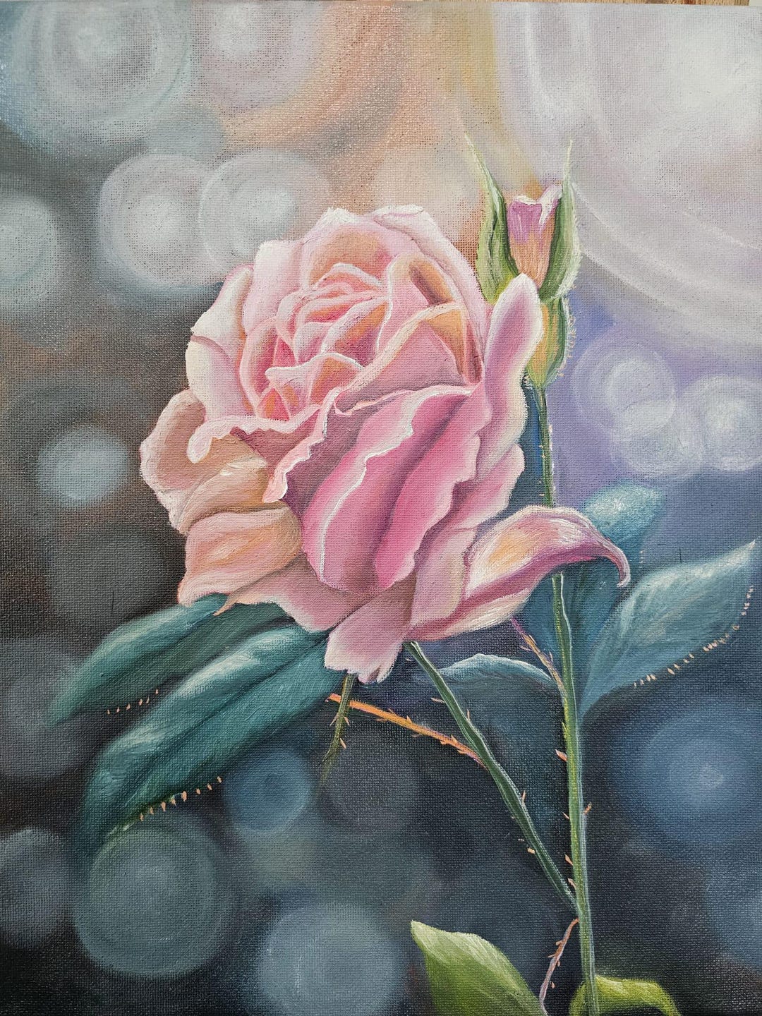 Original Rose Oil Painting: Floral Still Life, Framed Canvas Art (12x12 ...