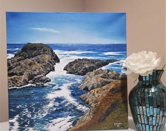 Rocky California Beach Seascape: Original Oil Painting on Canvas