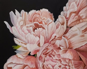 Original Pink Peony Oil Painting: Floral Still Life Canvas Art (12x12 in)