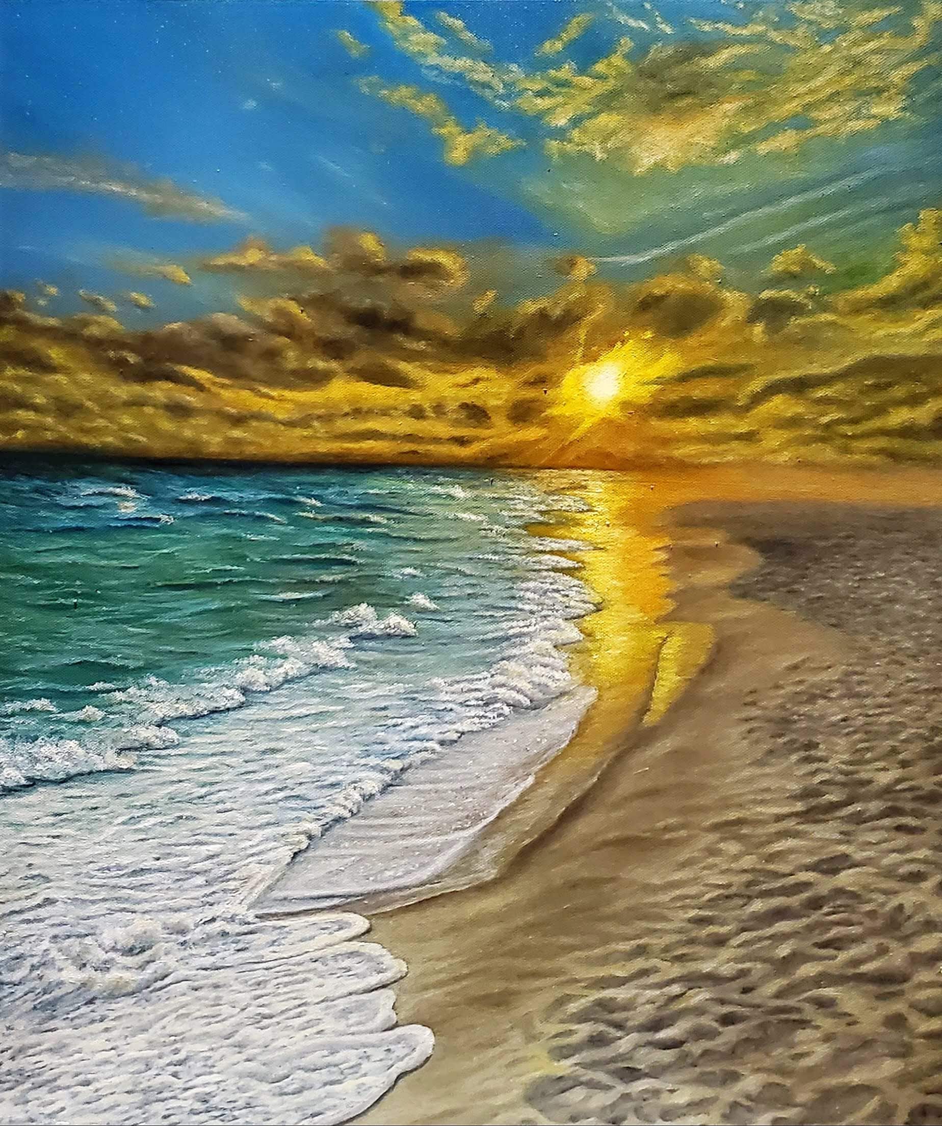 Colourful Florida Sunset Beach Oil Painting Nature Realistic Seascape ...