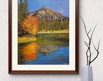 ホアンキエム湖での晩秋  (油絵) 秋の湖の油絵：色鮮やかな秋の木々、風景画（20 x 16インチ） - Etsy 日本