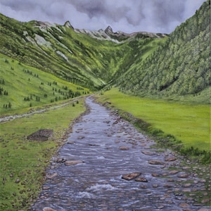 Peinture à l'huile originale de site pittoresque de la Val Vigezzo, peinture à l'huile de paysage de village moderne des Alpes italiennes, décoration d'art mural antique pays Europe.