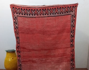 Vintage red rug 7.8 x 4.4 ft, Moroccan wool area rug, Woven azilal rug.