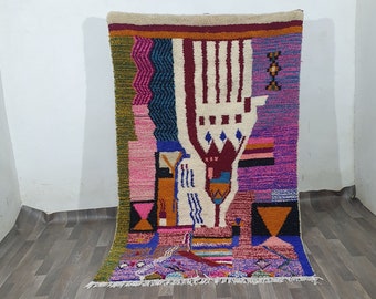 Costum Moroccan Colorful Rug - Moroccan Woolen carpet - New Azilal Rug - Boujaad Style - New Beni Ouarain Rug -Purple Fine Berber Rug