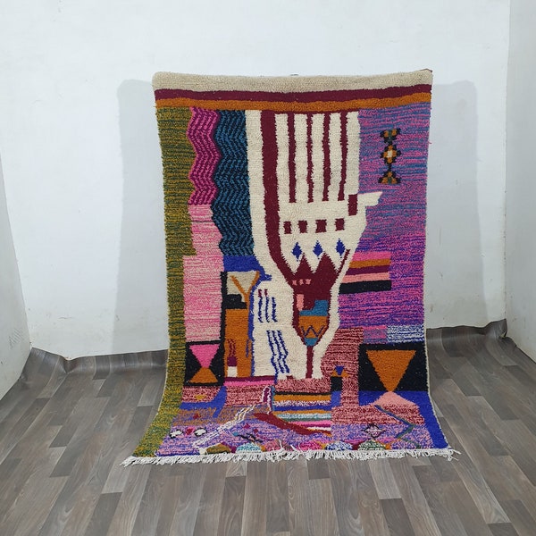 Costum Moroccan Colorful Rug - Moroccan Woolen carpet - New Azilal Rug - Boujaad Style - New Beni Ouarain Rug -Purple Fine Berber Rug