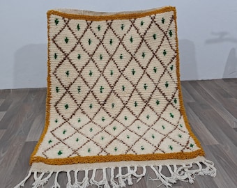 Azilal Moroccan Rug - Yellow Beni Ouarain Design, Wool Shaggy