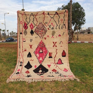 Costum Moroccan Colorful Rug - Moroccan Woolen carpet - New Azilal Rug - Beni Ouarain Style - New Beni Ouarain Rug - Fine Berber Rug