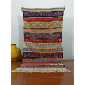 9.1x4 ft  Flatwoven Kilim, Moroccan Hanbel, Wool Moroccan Vintage Dhurri type rug #RG11