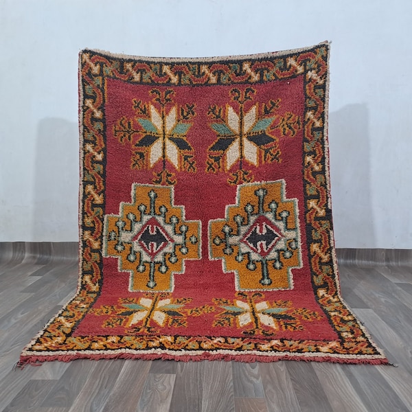 Costum Moroccan White Rug - Moroccan Woolen carpet - New Azilal Rug - Beni Ouarain Style - New Boujaad Rug - Fine Berber Red Rug