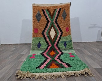 Colorful Moroccan Wool Rug: Handmade Azilal, Orange & Green Berber