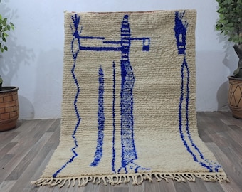 Moroccan Blue rug, White Blue rug Authentic Moroccan rug, Berber carpet, Genuine Wool rug, Handmade rug, Beni ourain style