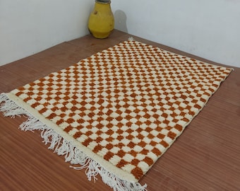 Custom Moroccan Checkered Rug,Beni Ourain rug, Moroccan Rug, Moroccan Handmade Rug, Checkered runner Rug, Orange Checkered Rug, Wool Rug