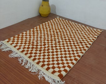 Custom Moroccan Checkered Rug,Beni Ourain rug, Moroccan Rug, Moroccan Handmade Rug, Checkered runner Rug, Orange Checkered Rug, Wool Rug