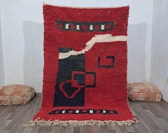 Moroccan Wool Rug: Red Azilal Style - Hand Knotted Berber Design
