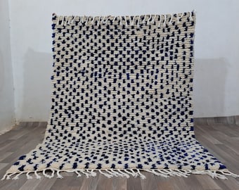 Original Moroccan Beni Ourain Doormat Rug dotted - Handwoven 100% Wool - White and Blue