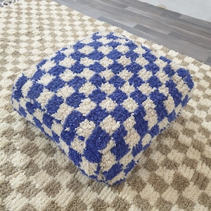 Pouf berbero a scacchi marocchini blu e bianco vintage boujaad stile 24"24"8" freeshipping