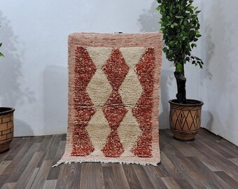 Costum Moroccan Colorful Rug - Soft Beni Ourain Rug - Authentic Moroccan Rug- New Beni Ouarain Rug -Red And White Fine Berber Rug