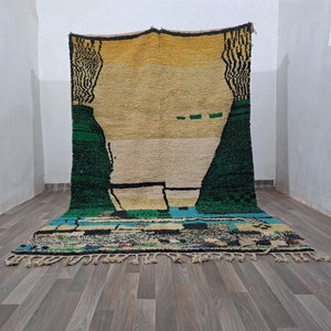 AMAZING MINIMALISTIC RUG, Best Moroccan Green Rug For Your Living Room, Handmade From Green And White Wool of Sheep,Minimalist Carpet