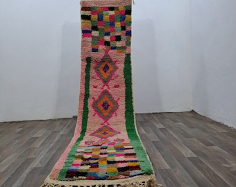 Costum Luxurious Moroccan Pink Runner Rug-Extra long runner rug-Boujaad Colorful Rug-Woven Rug Runner-Berber Runner-Authentic Boujaad Rug