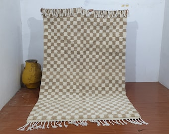 Custom Moroccan Checkered Rug,Beni Ourain rug, Moroccan Rug, Moroccan Handmade Rug, Checkered runner Rug, Biege Checkered Rug, Wool Rug