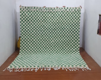 Custom Green Moroccan Checkered Rug,Beni Ourain rug, Moroccan Rug, Moroccan Handmade Rug, Checkered runner Rug, Checkered Rug, Wool Rug