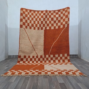 AMAZING MINIMALISTIC RUG, Best Moroccan Orange Rug For Your Living Room, Handmade From Orange & White Wool of Sheep,Minimalist Carpet