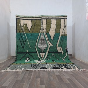 Costum Moroccan Colorful Rug - Moroccan Woolen carpet -New Green Azilal Rug -New Boujaad Style - New Beni Ouarain Rug -Green Fine Berber Rug