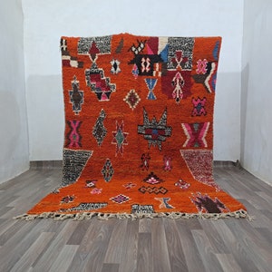 Costum Moroccan Colorful Rug - Moroccan Woolen carpet - Orange New Azilal Rug -Orange Boujaad Style - New Beni Ouarain Rug - Fine Berber Rug