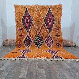 Costum Moroccan Colorful Rug - Moroccan Orange Woolen carpet - New Azilal Rug - Boujaad Style - New Beni Ouarain Rug - Fine Berber Rug