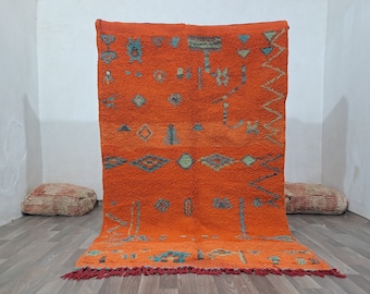 AMAZING MINIMALISTIC RUG, Best Moroccan Orange Rug For Your Living Room, Handmade From Mustard And White Wool of Sheep,Minimalist Carpet