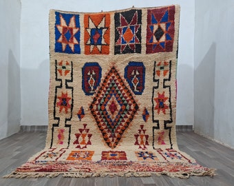 Costum Moroccan Colorful Rug - Moroccan Woolen carpet - New Azilal Rug - Beni Ouarain Style - New Beni Ouarain Rug - Fine Berber Rug