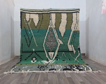 Moroccan Berber Rug: Green Azilal Wool (Handmade, Soft Texture)