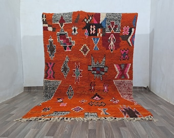 Alfombra colorida marroquí Costum - Alfombra de lana marroquí - Alfombra naranja nueva Azilal -Estilo Boujaad naranja - Nueva alfombra Beni Ouarain - Alfombra bereber fina