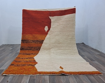 Costum Beautiful Beni Ourain Rug, Custom Moroccan Rug, Genuine Wool Rug, Orange And White Rug, Abstract Rug, Moroccan Area Rug, Bohemian Rug
