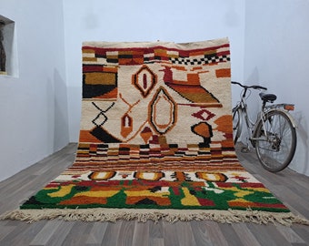 Costum Moroccan Colorful Rug - Moroccan Woolen carpet - New Azilal Rug - Beni Ouarain Style - New Brown Beni Ouarain Rug - Fine Berber Rug