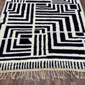 Costum Moroccan Azila Rug Large Moroccan Woolen Carpet New Azilal Rug New Beni Ouarain RugWhite And Black Fine Berber Rug-FreeShipping image 9