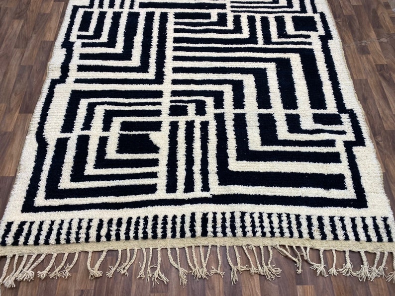 Costum Moroccan Azila Rug Large Moroccan Woolen Carpet New Azilal Rug New Beni Ouarain RugWhite And Black Fine Berber Rug-FreeShipping image 9