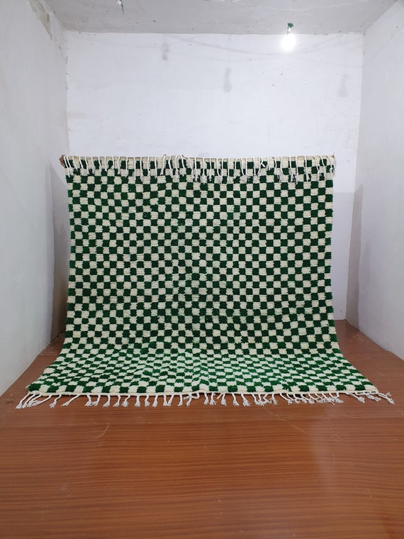 Green Moroccan Rug: Handwoven Wool, Boho Floor Decor