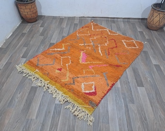 Marockansk ullmatta: Orange rutmönster (handknuten, plyschstruktur)