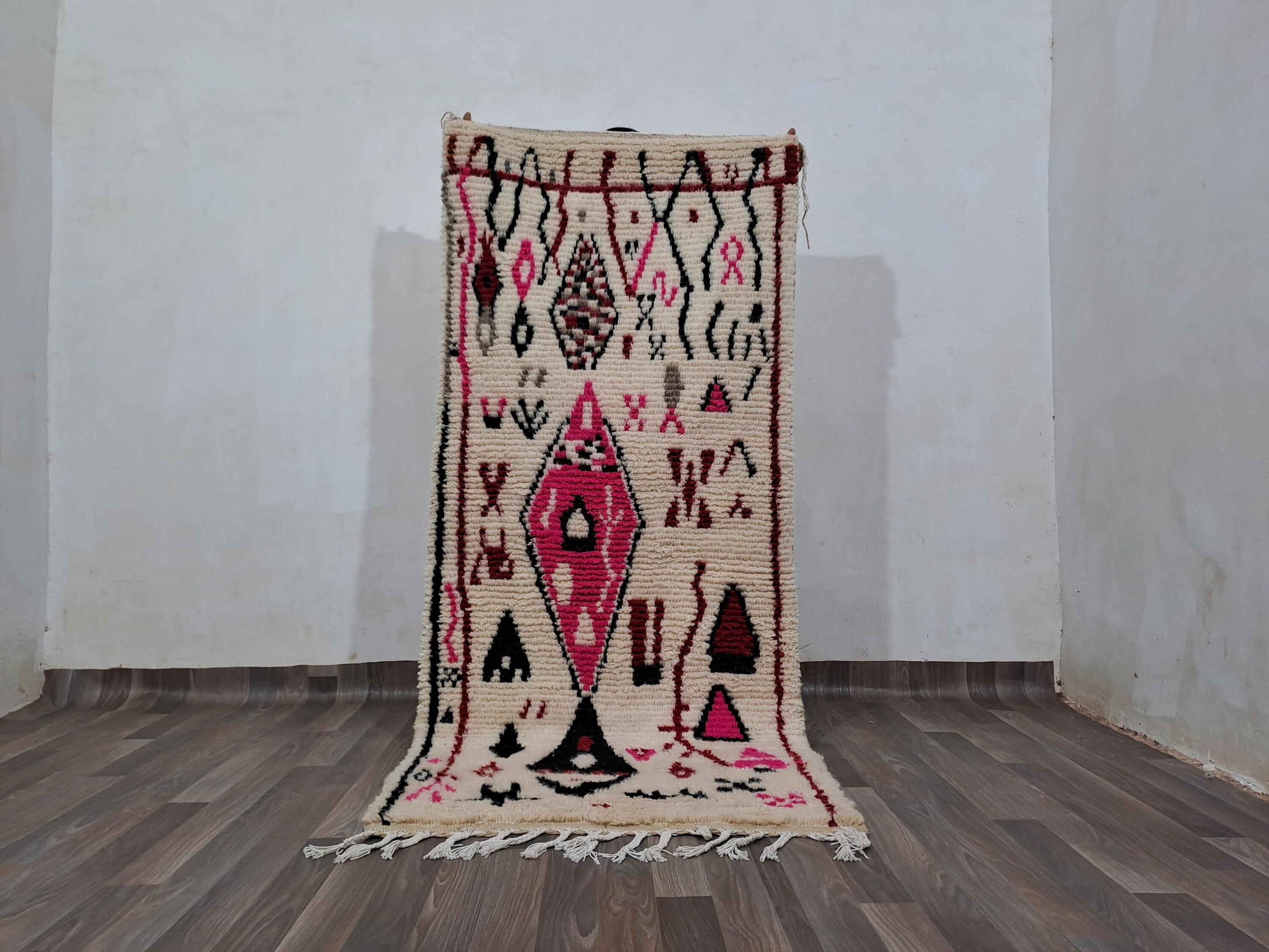 Costum Moroccan Colorful Rug - Soft Beni Ourain Rug - Authentic Moroccan Rug- New Beni Ouarain Rug - Fine White Berber Rug