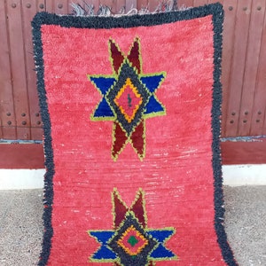 Vintage Marokkanischer Boujad Teppich - Vintage Authentischer handgemachter Berber Teppich - Alter Berber Teppich - Wolle Marokkanischer Teppich - Boujad Teppich 190 x 70 cm
