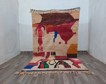 Costum Moroccan Colorful Rug - Soft Beni Ourain Rug - Authentic Moroccan Rug- New Beni Ouarain Rug - Fine Biege Berber Rug