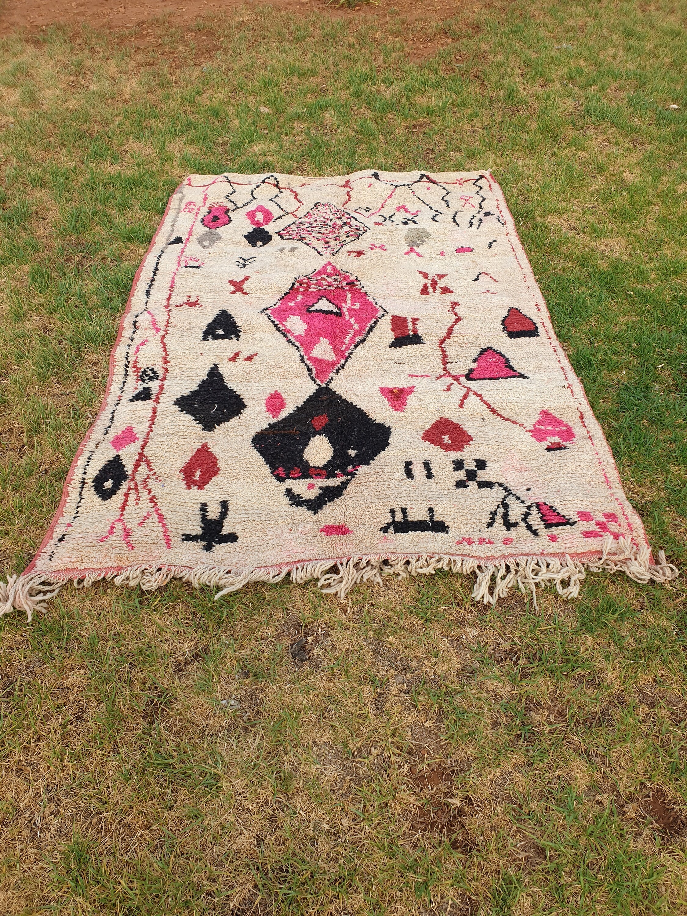 Moroccan Azilal Rug - Colorful Wool, Boho Checkered Design - Etsy