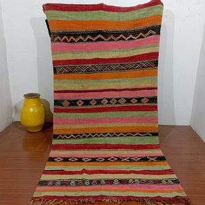 9.6x 4.7 ft  Flatwoven Kilim, Moroccan Hanbel, Wool Moroccan Vintage Dhurri type rug #RG12