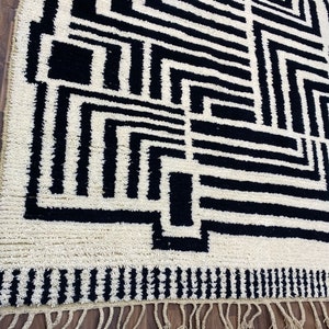 Costum Moroccan Azila Rug Large Moroccan Woolen Carpet New Azilal Rug New Beni Ouarain RugWhite And Black Fine Berber Rug-FreeShipping image 8