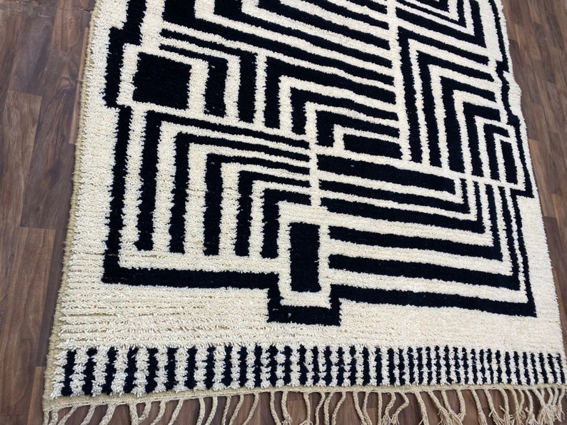 Costum Moroccan Azila Rug Large Moroccan Woolen Carpet New Azilal Rug New Beni Ouarain RugWhite And Black Fine Berber Rug-FreeShipping image 8