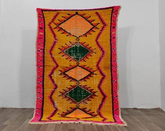 Marockansk löpmatta: Vintage gul berberstil, 136x210 cm