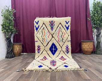 Moroccan Azilal Rug - Soft Wool, Colorful Bohemian Checkered Design