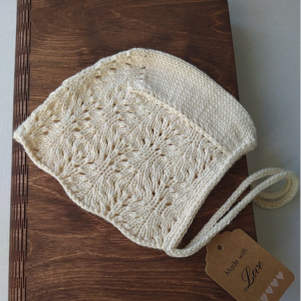 Bonnet de bébé de printemps, chapeau en dentelle de coton de bambou, bonnet tricoté avec une cravate, bonnet de bébé couvrant les oreilles, nouveau-né, baby shower, réalisé sur commande