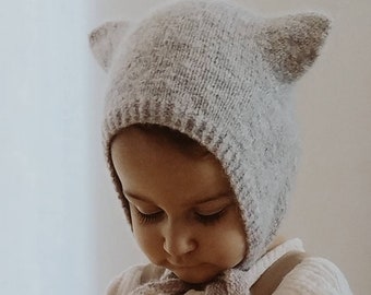 Wool baby& toddler hat,Trendy Kitty hat with ears,Alpaca beanie,knitted outfit, funny cap, bonnet photo props,Baby shower,cute warm clothes